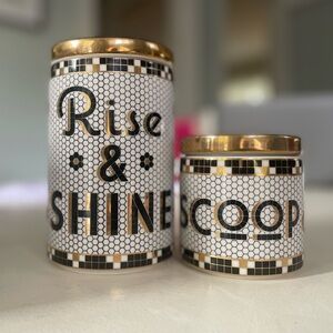 Anthropologie Gold and Black Coffee Canisters